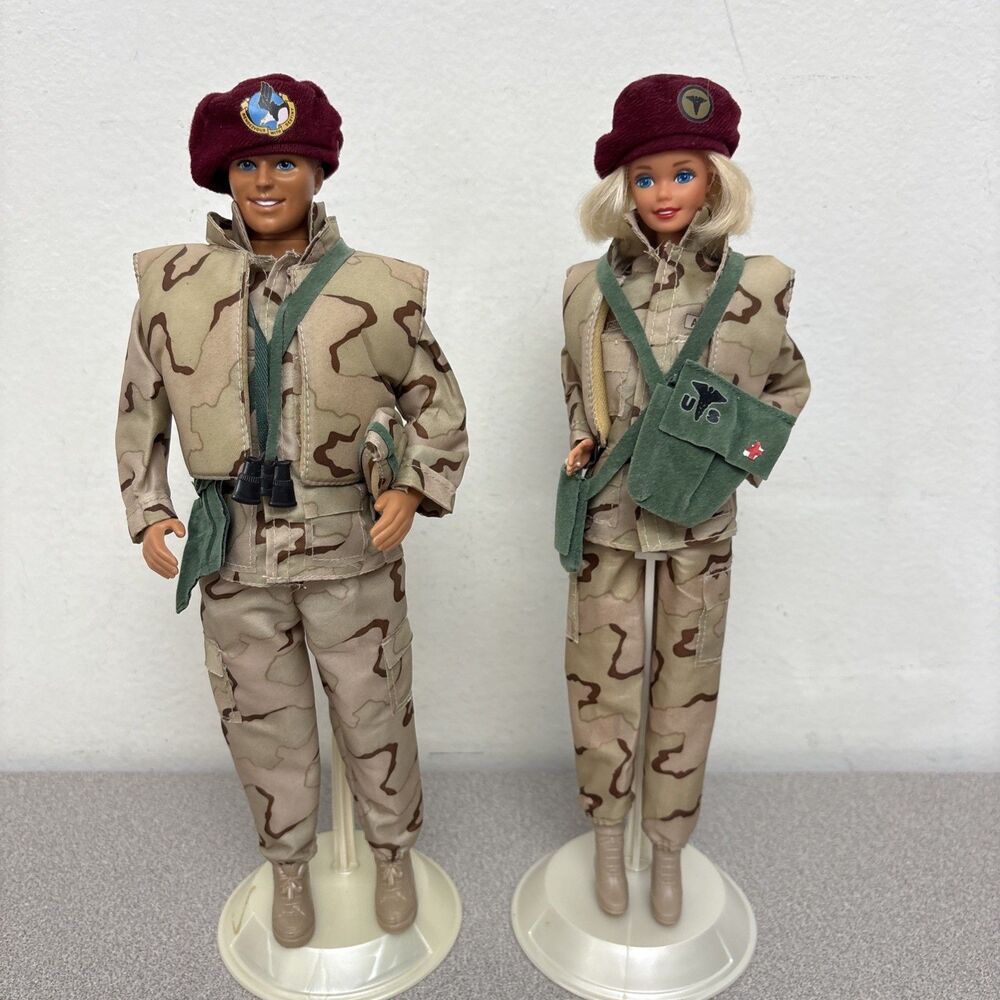 Mattel, Barbie, And Ken, Stars And Stripes In The Army Made In Malaysia